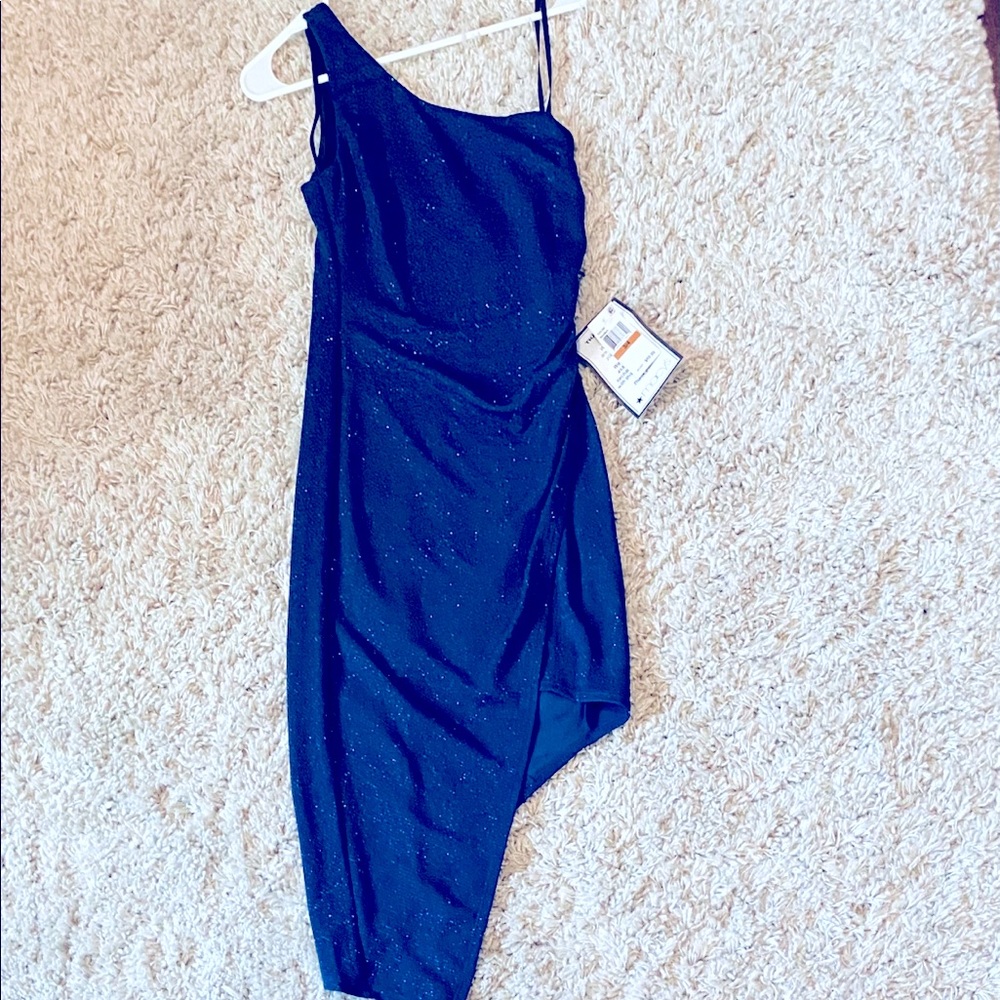 B Darlin Navy Blue One Shoulder formal dress